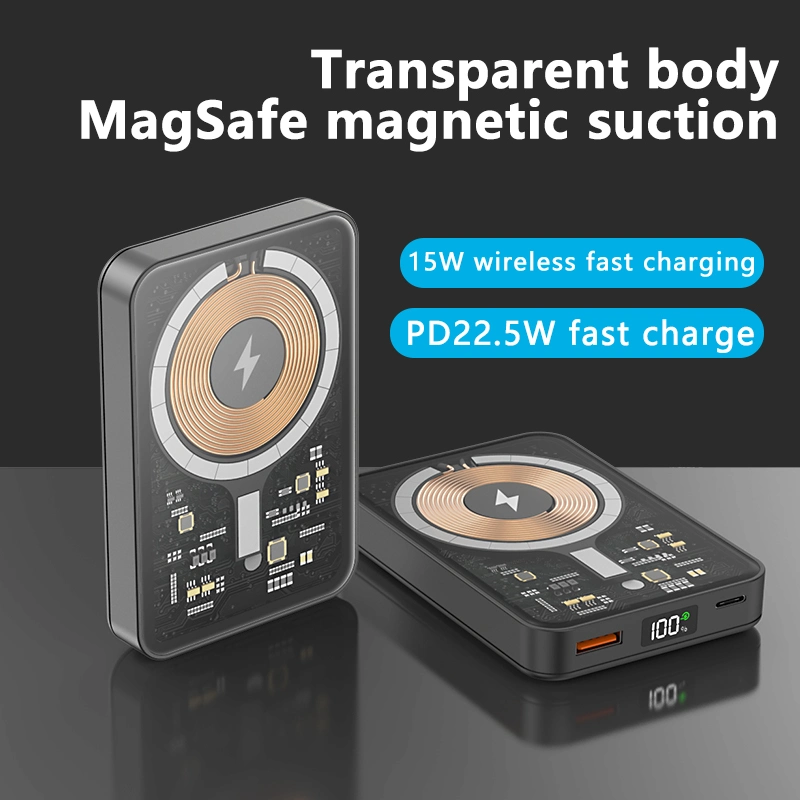 Transparent 10000mAh Mobile Power Bank with Pd, QC3.0 Wireless Charging