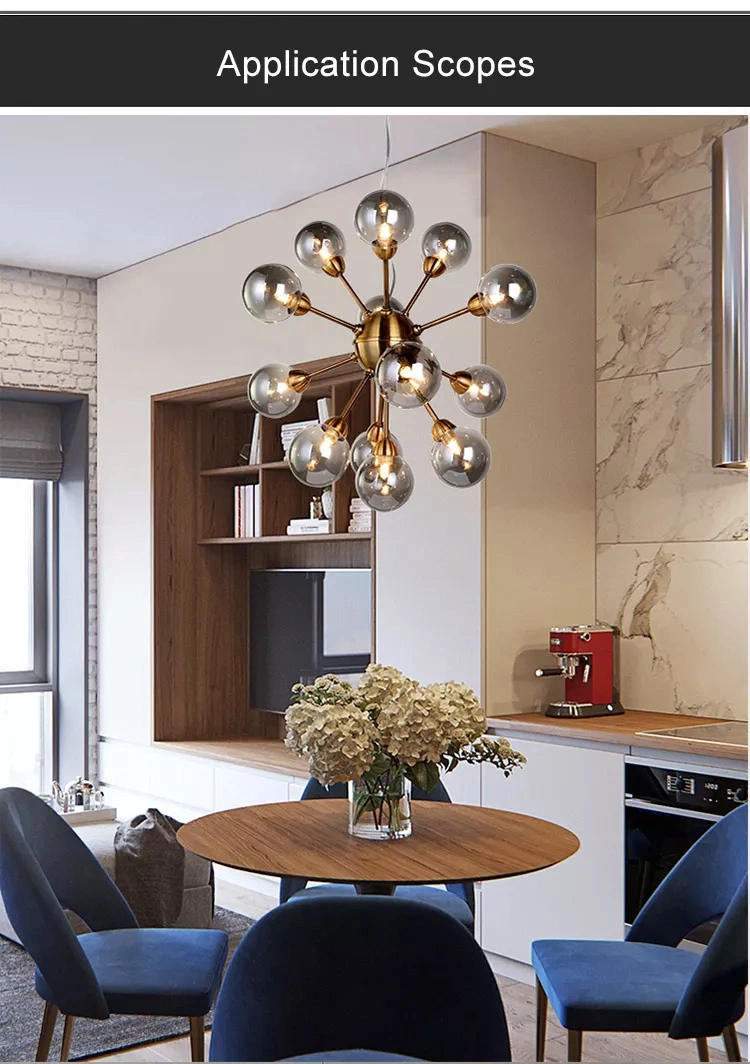 Modern Design Smoky Glass Ball Shade Pendant Light Fixtures for Kitchen and Living Room