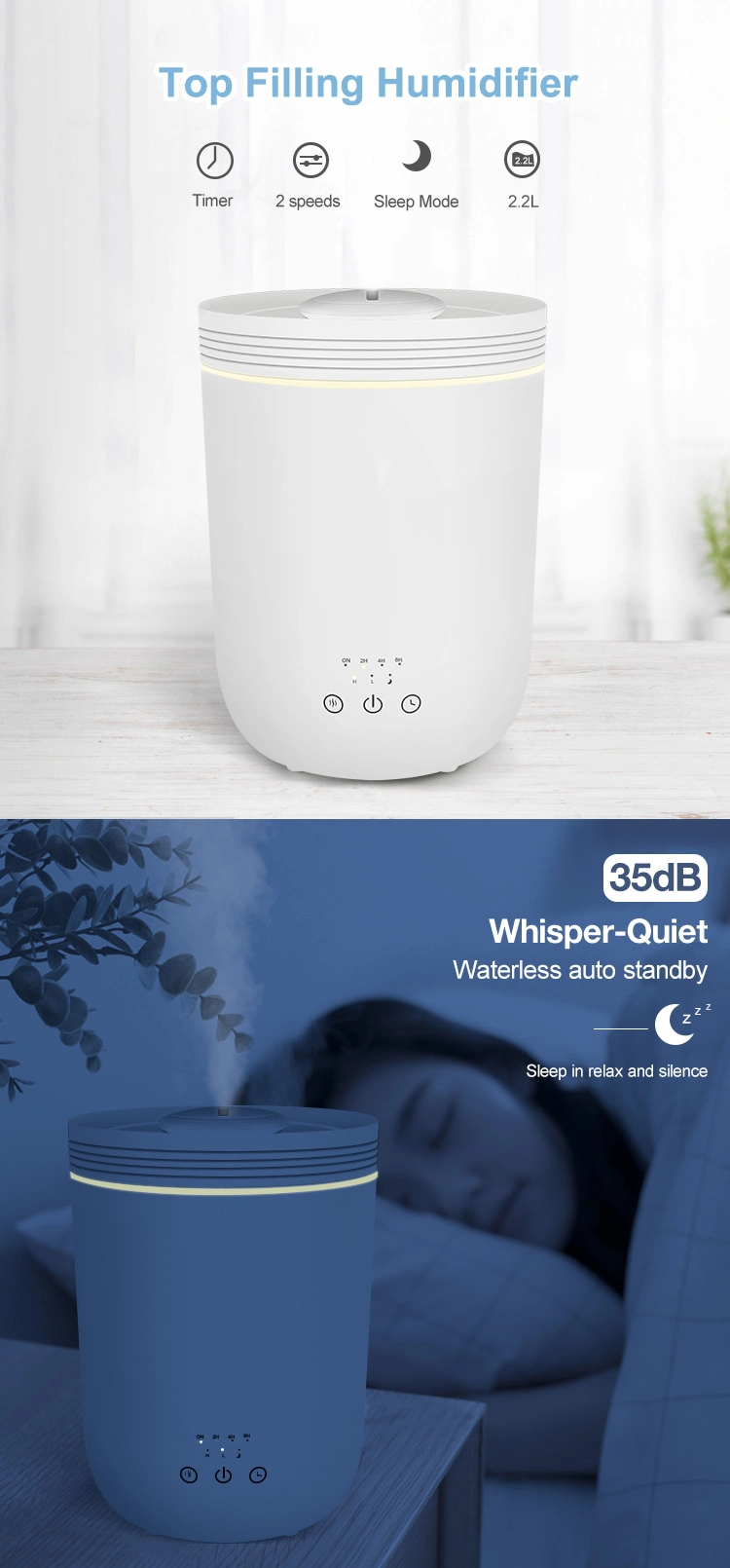 Custom Manufacture 2.2 L House Ultrasonic LED Diffusers Lights Cold Air Humidifier