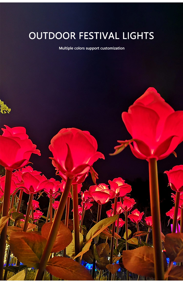 LED Rose Lamp Outdoor Solar Rose Ground Plug Lamp Courtyard Garden Decorative Atmosphere Lamp