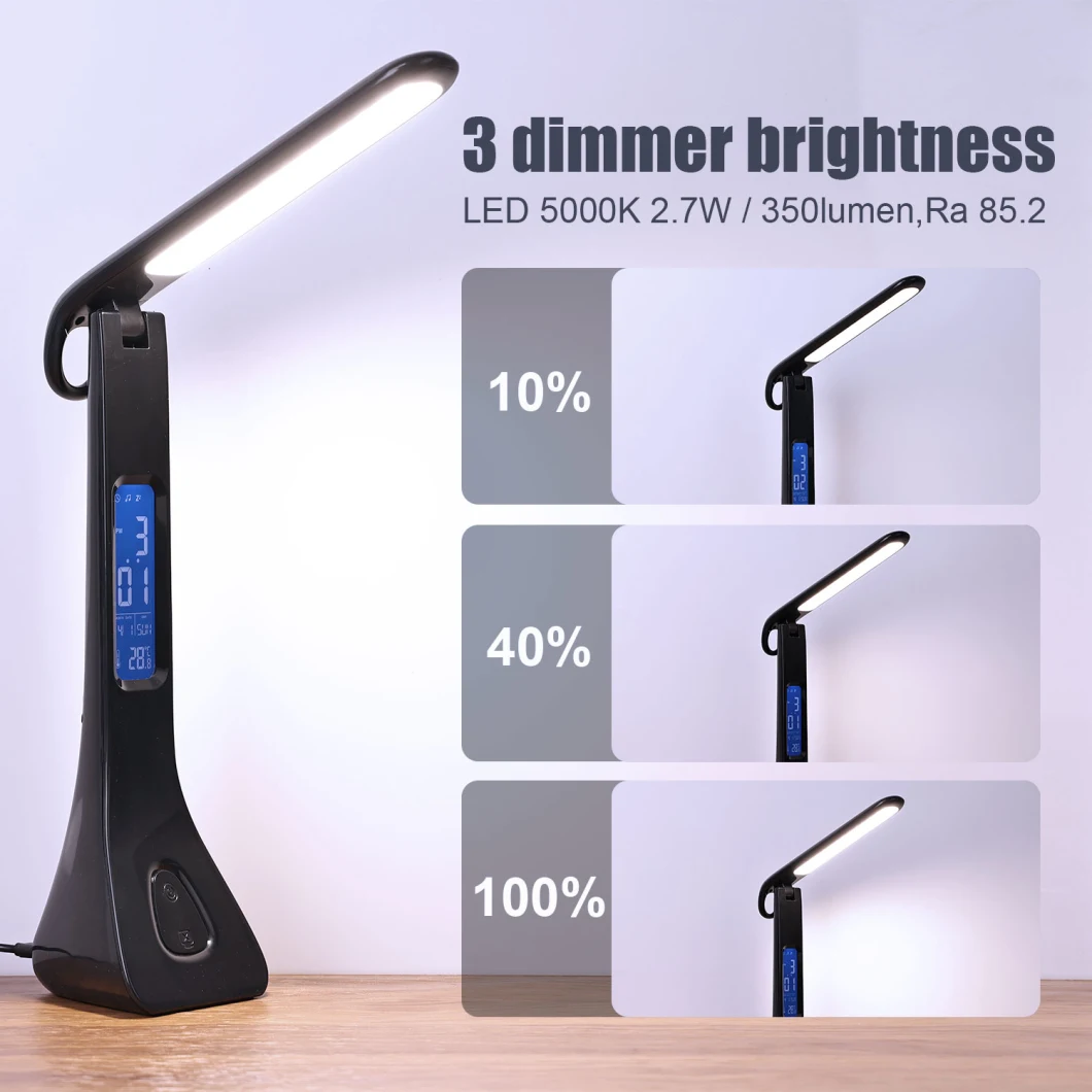 Tianhua European Lightweight Adjustable 3 Dimmer Brightness Foldable 3AAA Battery LED Nail Reading Table Lamp with USB Port Charger