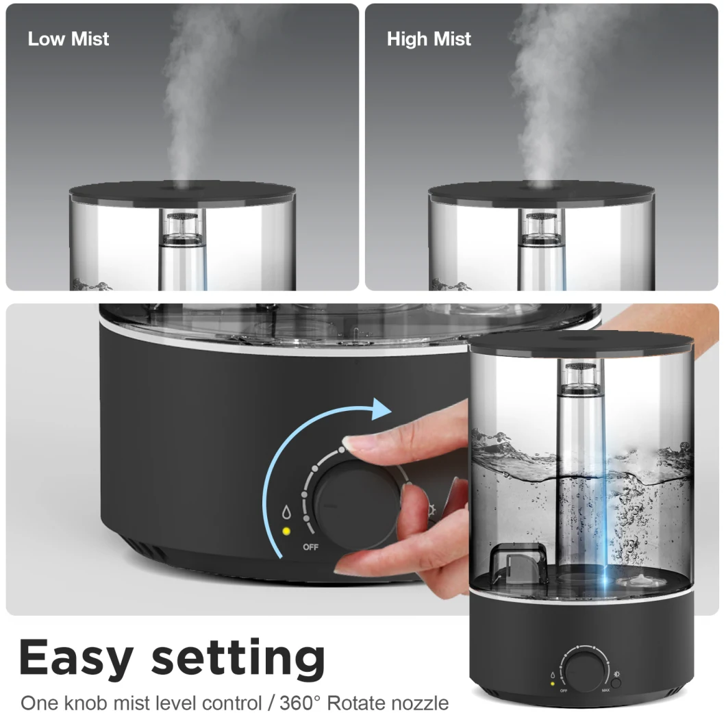 Home Black 4L Knob LED Ultrasonic Desktop Water Humidifier for Room