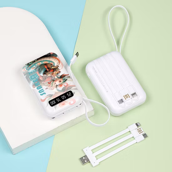 2022 Power Bank Built in 4 Cables Charger with Silicone Sucker 10000mAh for Smartphone Portable Powerbank